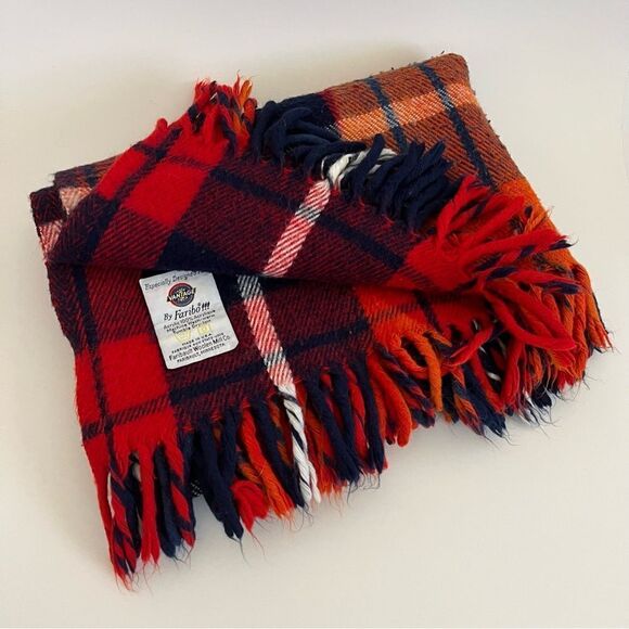 Vintage Faribo Red Plaid Blanket Throw Fringe Faribault Woolen Mill Made In USA - Picture 9 of 10